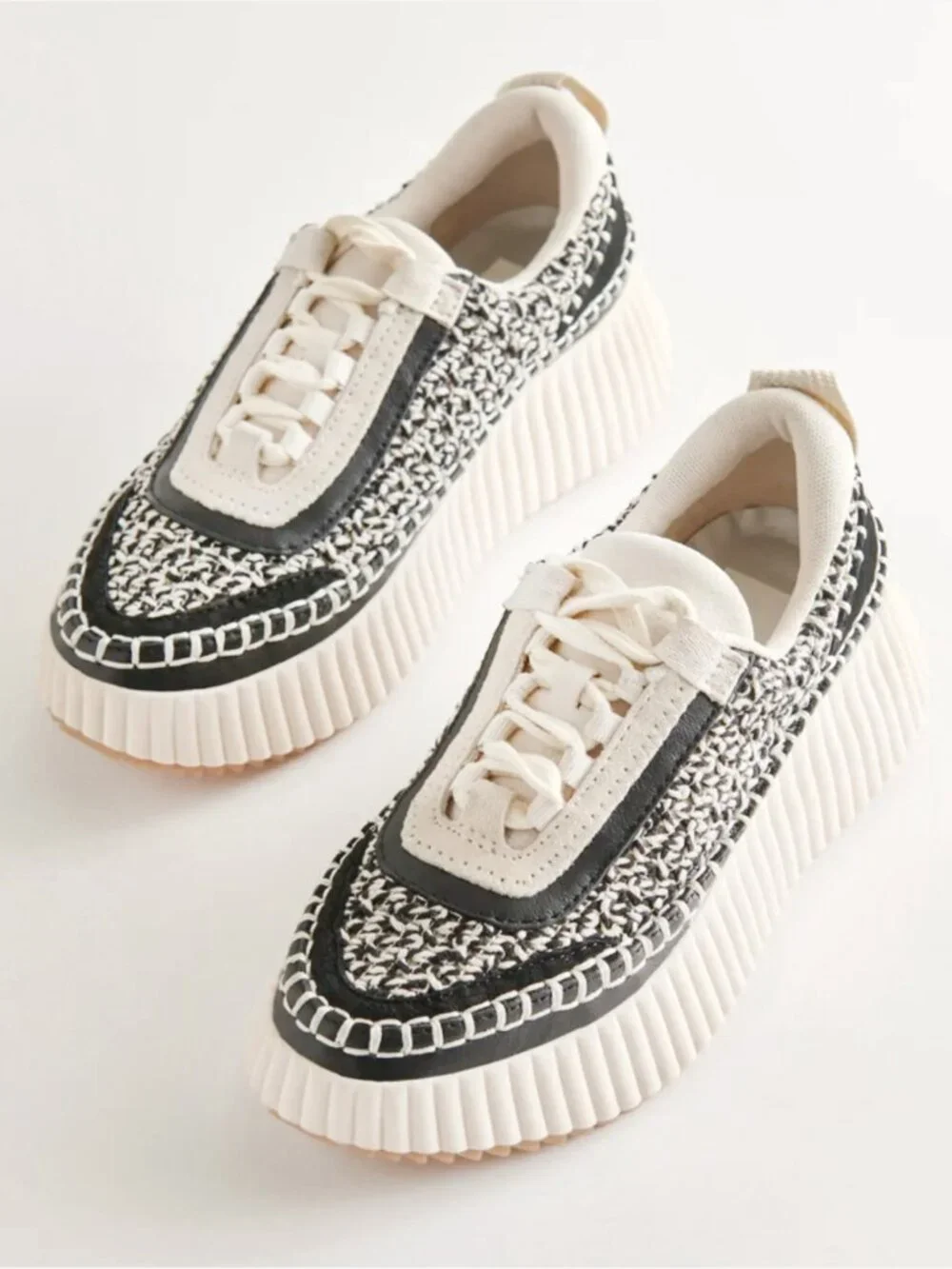 DOLCE VITA DOLAN WHITE BLACK SNEAKERS KNIT SUEDE LACE UP MODERN ELEVATED 9 - Picture 1 of 7